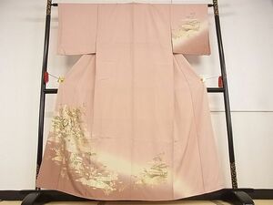 平和屋野田店■訪問着　御所車風景花文　暈し染め　金銀彩　着丈158.5cm　裄丈63cm　正絹　逸品　A-wj4365