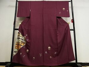 平和屋野田店■訪問着　向かい鳥花文　金銀彩　着丈160.5cm　裄丈63.5cm　正絹　逸品 A-ja3058