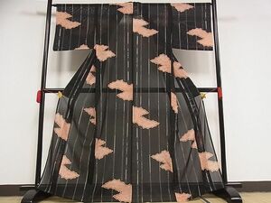 平和屋野田店■夏物　小紋　絽　幾何学文様　黒地　洗える着物　着丈160cm　裄丈65cm　B-ph5718