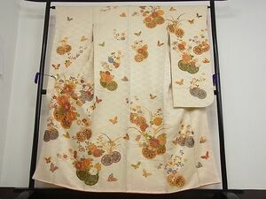 平和屋野田店■豪華振袖　駒刺繍　花車文　金彩　着丈154.5cm　裄丈63.5cm　正絹　逸品　B-sa3755