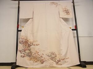 平和屋野田店■訪問着　御所車花文　金彩　着丈165cm　裄丈66.5cm　正絹　逸品　A-wj3632