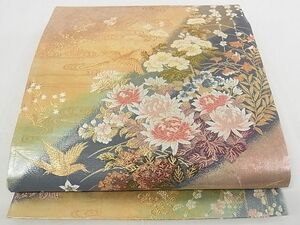 平和屋-こころ店■六通柄袋帯　唐織　流水花鳥文　金糸　正絹　逸品　AAAF3112Aaz