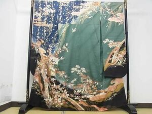  flat peace shop 2# gorgeous long-sleeved kimono piece embroidery .. ground paper . place car . crane flower writing .. dyeing gold silver . excellent article DAAC0360ma