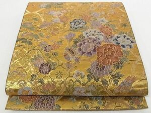 平和屋-こころ店■六通柄袋帯　宝尽くし花文　金糸　正絹　逸品　AAAF3853Aaz