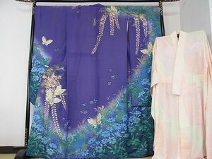  flat peace shop 2# gorgeous long-sleeved kimono long kimono-like garment ( peerless tailoring ) set Mai butterfly flower writing .. dyeing gold paint gold through . ground .... made excellent article DAAB8591ps