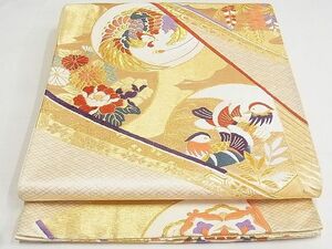 平和屋-こころ店◎六通柄袋帯　唐織　鴛鴦鳳凰花文　金糸　正絹　逸品　AAAF8632Aex