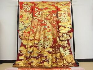  flat peace shop - here . shop # finest quality colorful wedding kimono autumn mountain chapter branch pine group . crane scenery flower writing .. dyeing gold paint silk excellent article AAAF0004Abr