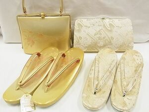  flat peace shop - here . shop # kimono small articles Japanese clothing bag * zori set 2 point handbag clutch bag floral print gold thread excellent article unused goods have AAAF0214Aay