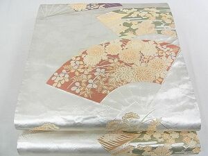 平和屋2◎六通柄袋帯　金彩箔錦　扇面巻絵文　逸品　DAAD5060rt