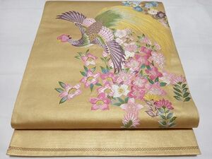 平和屋野田店■太鼓柄袋帯　唐織　尾長鶏花文　本金箔　逸品　ZAAA0562