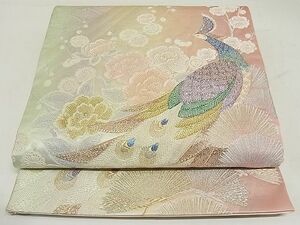 平和屋-こころ店◎六通柄袋帯　唐織　孔雀　洋花紋　金銀糸　正絹　逸品　AAAF3956Asx