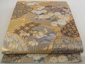 平和屋-こころ店■六通柄袋帯　琳派暦　花鳥文　金銀糸　正絹　逸品　AAAF3774Aaz