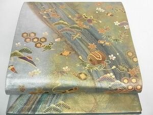 平和屋2■漆工芸作家　金森一博　六通太鼓柄袋帯　宝尽くし　金糸　逸品　DAAC7439ic