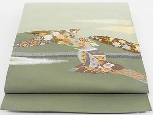 平和屋-こころ店◎爪掻き本綴れ　八寸名古屋帯　草花文　金銀糸　正絹　逸品　AAAE6864Abw