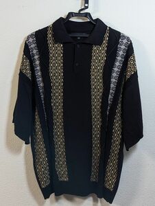 ANPAS 3D編み オーバーサイズ ジャガード ニット ポロシャツ 半袖 ブラック メンズ M