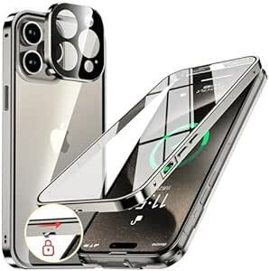 NIANGUO【ロック機能付き・自動ポップアップボタン】 iPhone15 Pro Max 用 ケース クリア 【両面強化ガラス】