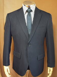 黒紺x織ストライプ柄２ボタンスーツ(A4サイズ)メンズセットアップ