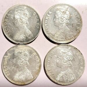 イギリス 英領インド ルピー銀貨 ヴィクトリア女王 1874,1875,1876,1877 希少年号 4枚セット 極美〜準未使用