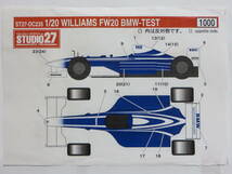 ※ジャンク品!! スタジオ27 1/20 ウィリアムズ FW20 BMW テスト'99 デカール STUDIO27_画像4