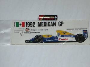 ナイジェル・マンセル ウィリアムズ・ルノー Fw14B メキシコグランプリ 1992 WINNER ステッカー？ ※詳細不明につきジャンク扱い