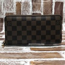 『美品 正規品』ルイヴィトン LOUIS VUITTON ダミエ エベヌ ラウンドファスナー 長財布 サイフ ジッピーウォレット メンズ レディース _画像3