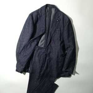 LARDINI Denim / indigo blue 0 masterpiece spring summer cotton linen cloth b-to two e-ru attached / Lardini suit setup size 46