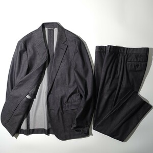 美品 BEAMS HEART ブラックシャンブレー デニム 春夏セットアップ コットンスーツ アンコン仕立て ビームスハート ダークグレー 上48/下46