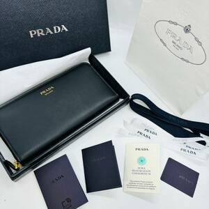 PRADA プラダ 長財布 カーフレザー 黒金 激レア ICタグ 美品 未使用 金色 ブラック 完品 箱付き 袋 1円 お得 プレゼント 紙袋 リボン 6753