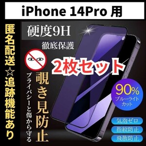 【匿名＆追跡発送】2枚！iPhone14Pro 保護フィルム ガラスフィルム ブルーライトカット 覗き見防止 プライバシー