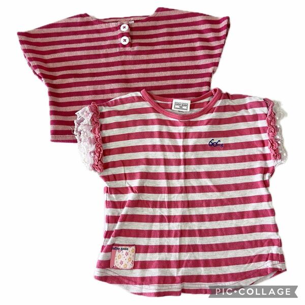 子供服　100サイズ　2枚セット　半袖　トップス半袖ポロシャツ 半袖Tシャツ 半袖 ボーダー Tシャツ トップス　