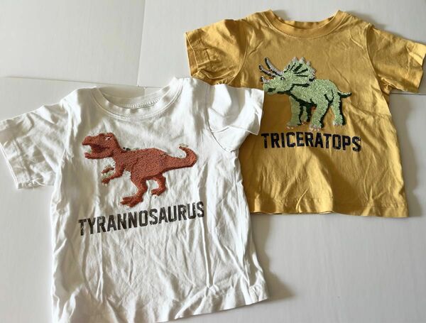 GU スパンコール　恐竜　ダイナソーtシャツ　110サイズ　2枚セット　まとめ 半袖T