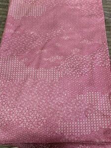正絹　約36×102 赤紫　小花　亀甲　寄せ小紋　はぎれ　和柄