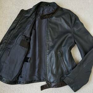 XL size * GIORGIO ARMANIjoru geo Armani top class leather ta gram leather jacket Rider's single outer blouson sheep leather black 