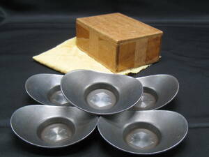 5G77 старый . деревянное блюдце 5 покупатель Kiyoshi урок . маленький ... маленький штамп форма 354g чайная посуда вместе коробка 