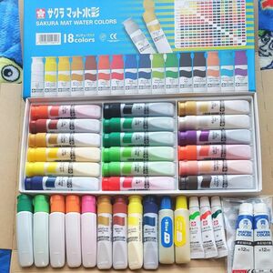 サクラ マット ぺんてる 水彩 絵の具 えのぐ 34本セット 金 銀