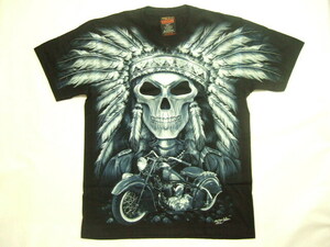 横浜最新 夜光 インディアンバイクドクロ♪魅惑のＴシャツSkull 前後違い柄 L, XL 送料220円1(サイズを必ずお知らせ下さい)