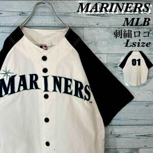 《ストリート》MLB マリナーズ 刺繍ロゴ ベースボールシャツ ゆるだぼ 古着 ユニフォーム