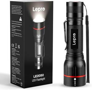 Lepro LED懐中電灯 フラッシュライト ハンディライト 強力 軍用 【LE2050/高輝度/18650と単四電池対応/ズーム