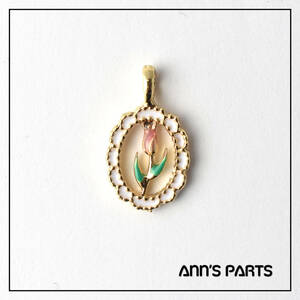 ◆Ann's Parts◆　epo02_11c.エポチャーム　植物　額縁のチューリップ＜ピンク×白枠＞