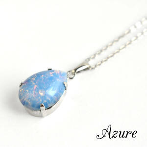 Art hand Auction ■Azure■ Vintage/Blue Fire Opal (Glass Stone) Necklace Pair, Handmade, Accessories (for women), necklace, pendant, choker