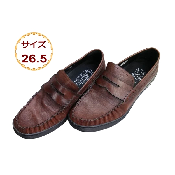 RAUDI 43 ラウディ ローファー メンズ レザー 本革 モカシン 紐無し スリッポン カジュアル ブラウン 茶 R-23105-brn-265(43)26.5cm