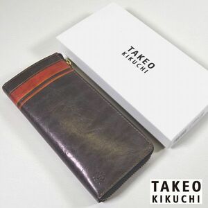 新品 タケオキクチ ロゴ 本牛革 レザー ラウンドファスナー長財布 TAKEO KIKUCHI 小銭入れ カード入れ 札入れ メンズ 男性 紳士用 714608