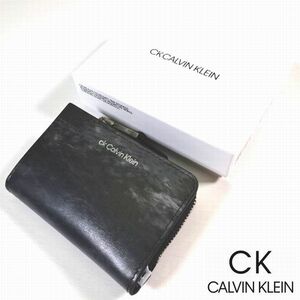 新品 定1.43万 CK CALVIN KLEIN カルバンクライン 本牛革 レザー 財布 小銭 パスケース兼用キーケース 黒 メンズ 男性 紳士