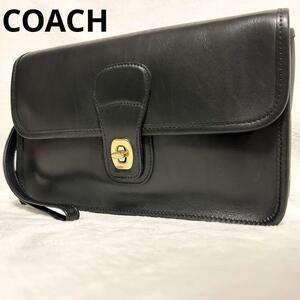 1円 美品 COACH コーチ オールドコーチ クラッチバッグ ボディバッグ グラブタンレザー レザー ターンロック 9832 ビンテージ 黒 ブラック 