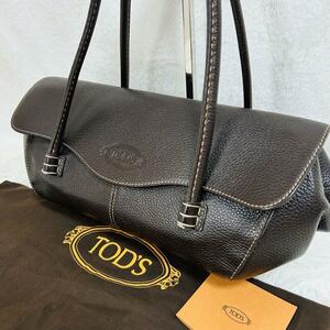 1 jpy TOD'S Tod's handbag tote bag leather Logo type pushed . flap car f leather Brown wrinkle leather original leather stamp 