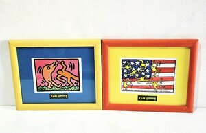 Art hand Auction Keith Haring キースヘリング 絵画 2枚セット アート アメリカ 国旗 額入り パネル ポスター インテリア 壁掛け コレクション, 印刷物, ポスター, その他