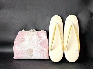 草履・和装バッグ 2点セット 和装小物 ゴールド 花柄 はきもの 振袖 訪問着 着物