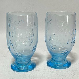 【未使用】 ハローキティ レリーフグラス 2個セット キティちゃん サンリオ レリーフデザイン ペアグラス ガラス 透明 食器 ブルー お揃い