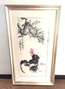 Art hand Auction ★Direct pick-up welcome★ Painting, ink painting, ink and color painting, large size, pair of chickens, frame, luxurious, height 121.5cm, art, China, Artwork, Painting, Ink painting