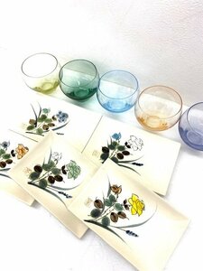★新品★ カラーグラス & 平皿セット 薄ガラスコップ 5色 プレート ガラスコップ 陶器プレート 洋食器 おもてなし 来客